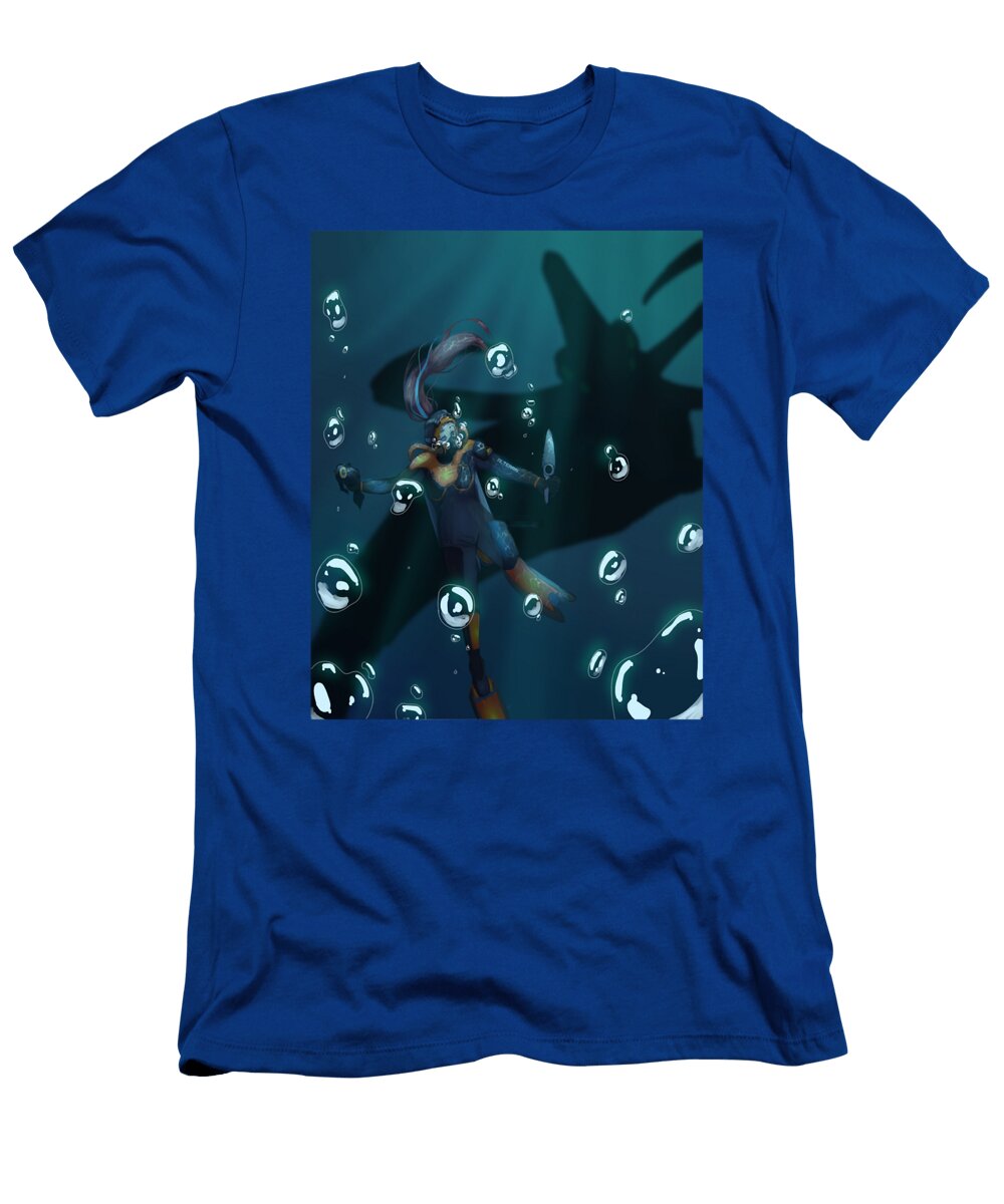 Diver Swimming with Shark Shadow Samarth Cadi T-Shirt