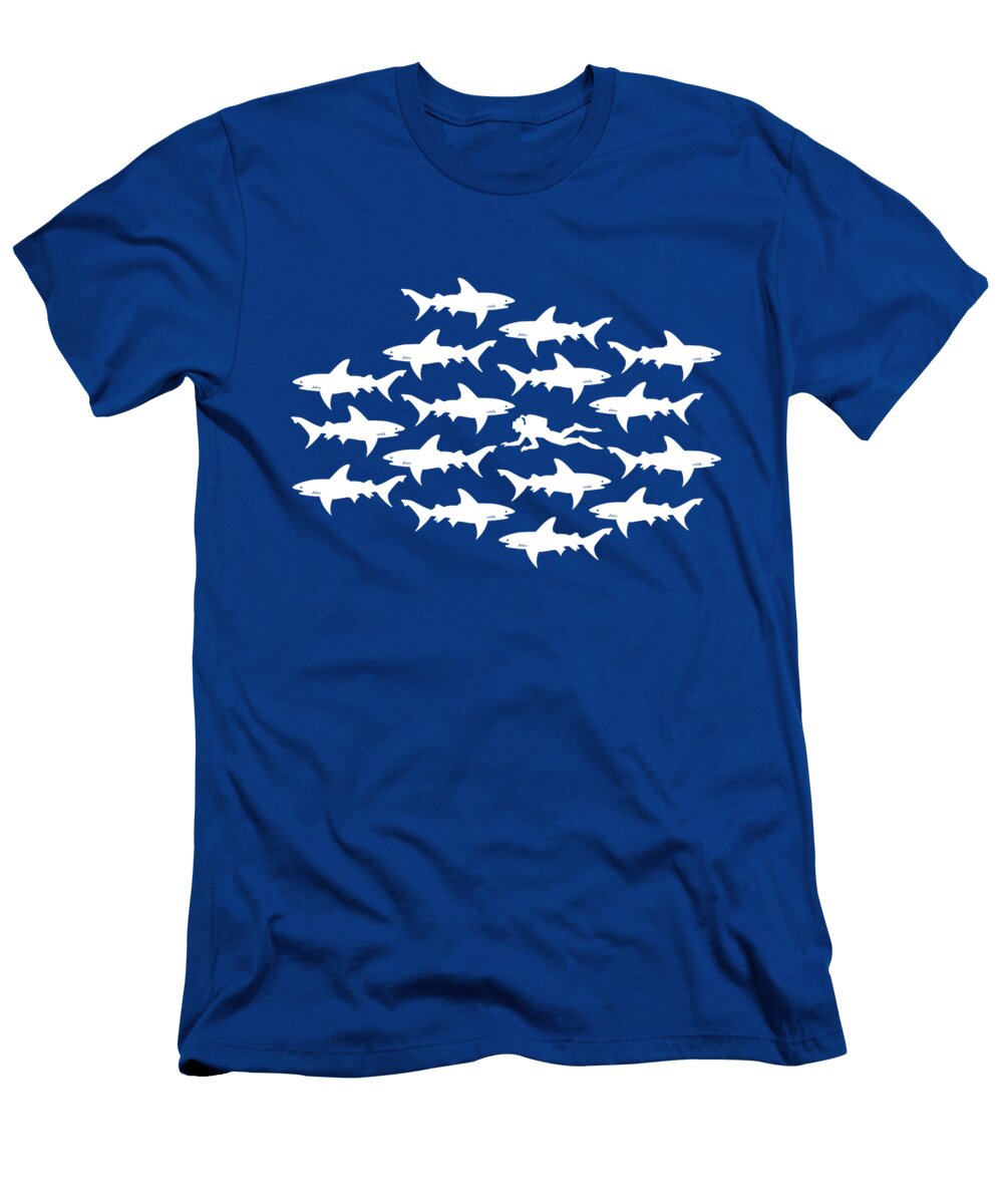 Diver Swimming with Sharks Wendy Lubetkin T-Shirt