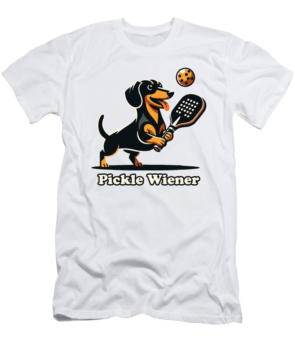 Dog Playing Pickleball Pickle Wiener Dog Funny Studi Alex T-Shirt