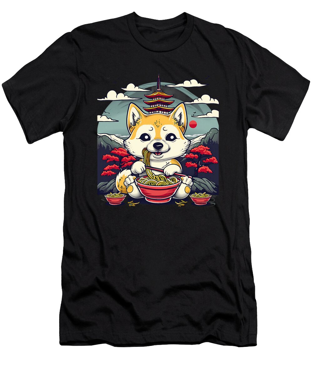 Dog Ramen Bowl Pagoda Tower Sakura Tree Dog Art Zyneu Gangd T-Shirt