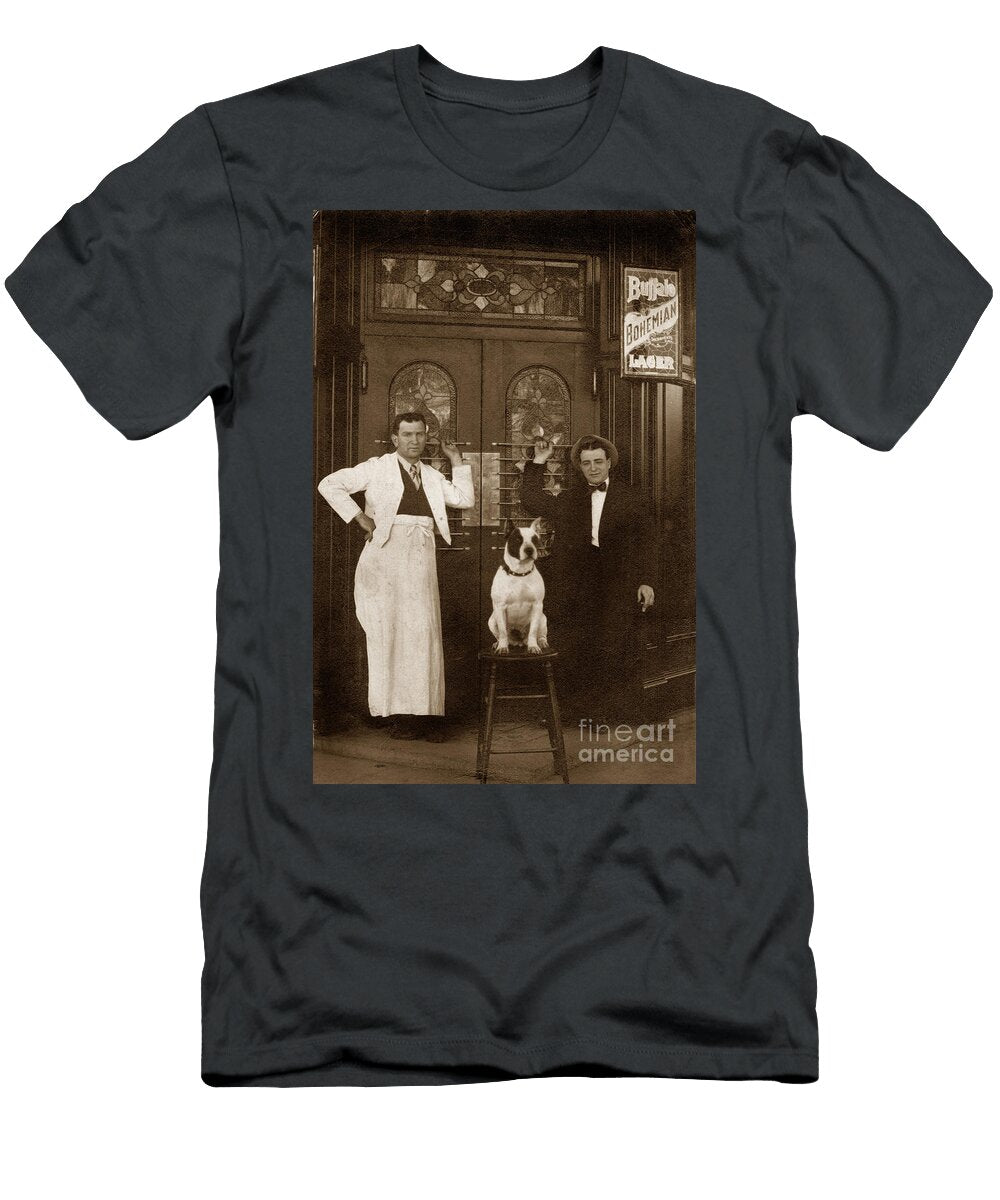 Dog Sitting on a Barstool with Bartender Circa 1910 California Views Mr Pat Hathaway Archives T-Shirt