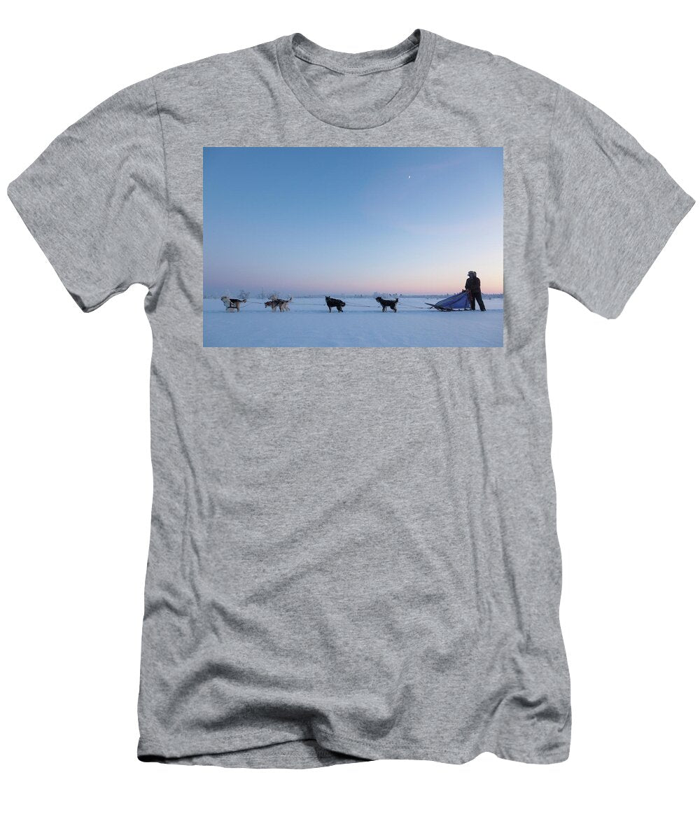 Dogsledding At Dusk Near Kiruna Sweden Johnathan Ampersand Esper T-Shirt