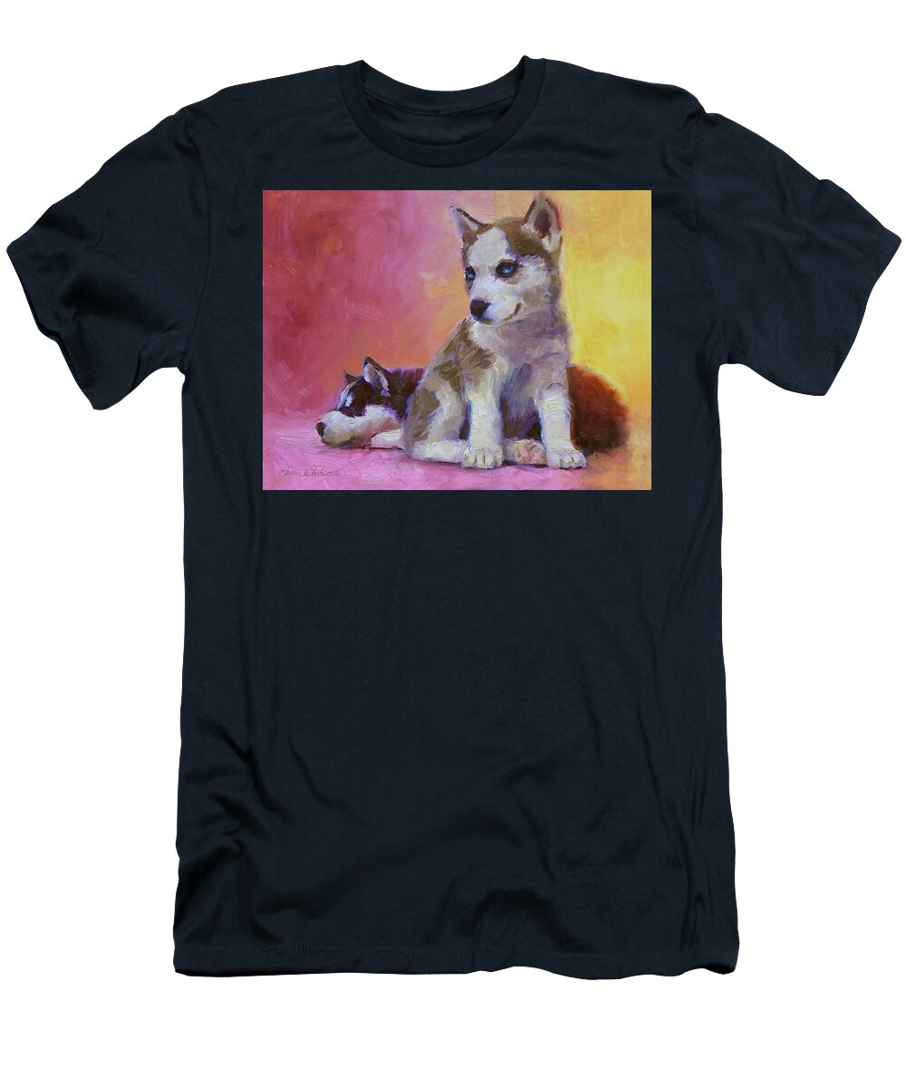 Double Trouble Alaskan Husky Sled Dog Puppies Karen Whitworth T-Shirt