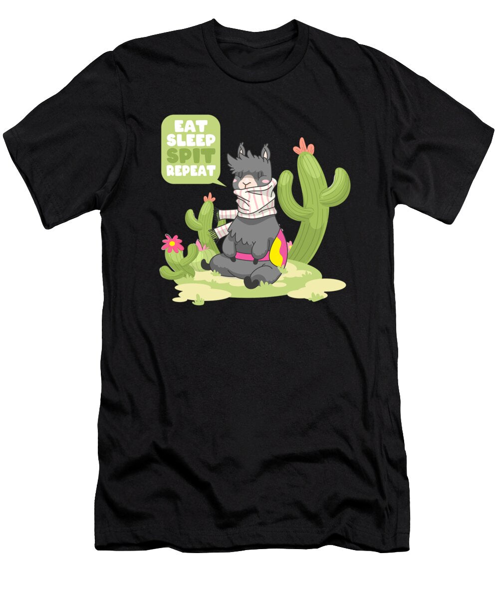 Eat Sleep Spit Repeat Llama Vicuna Guanaco Breeder Alpaca Graphics Lab T-Shirt