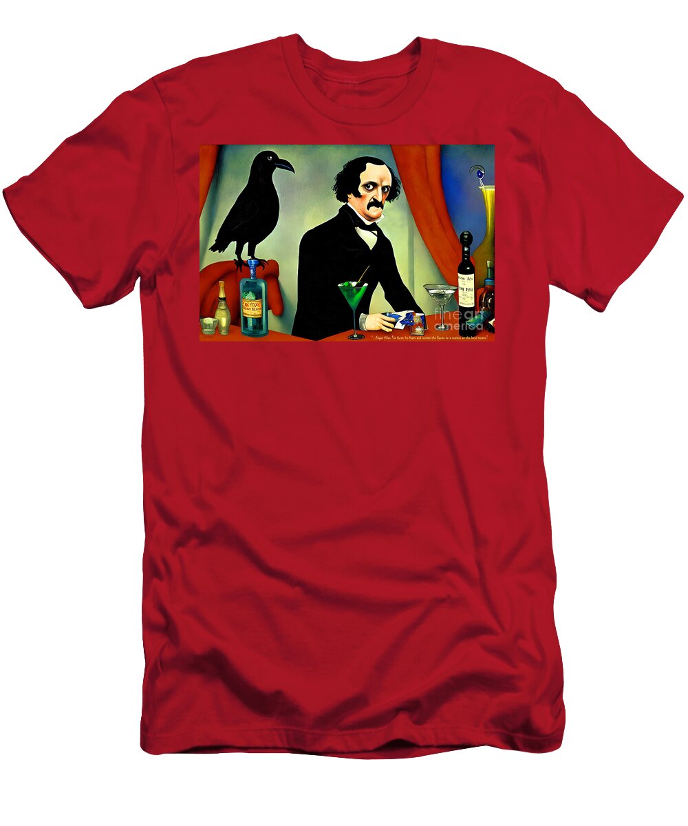 Edgar Allan Poe Faces His Fears and Invites the Raven to a Martini At the Local Tavern 20221119a Wingsdomain Art and Photography T-Shirt