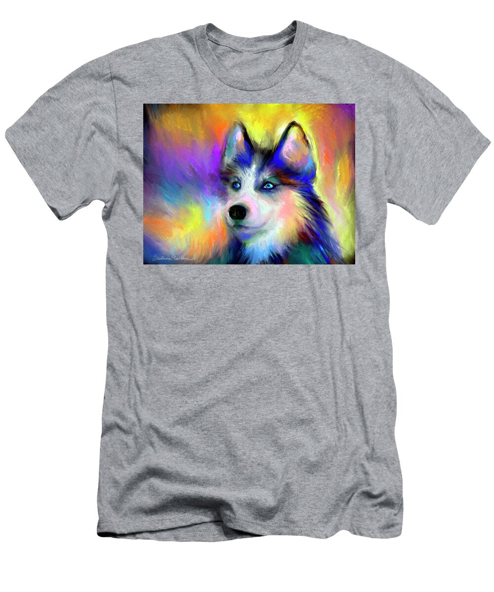 Electric Siberian Husky Dog Painting Svetlana Novikova T-Shirt