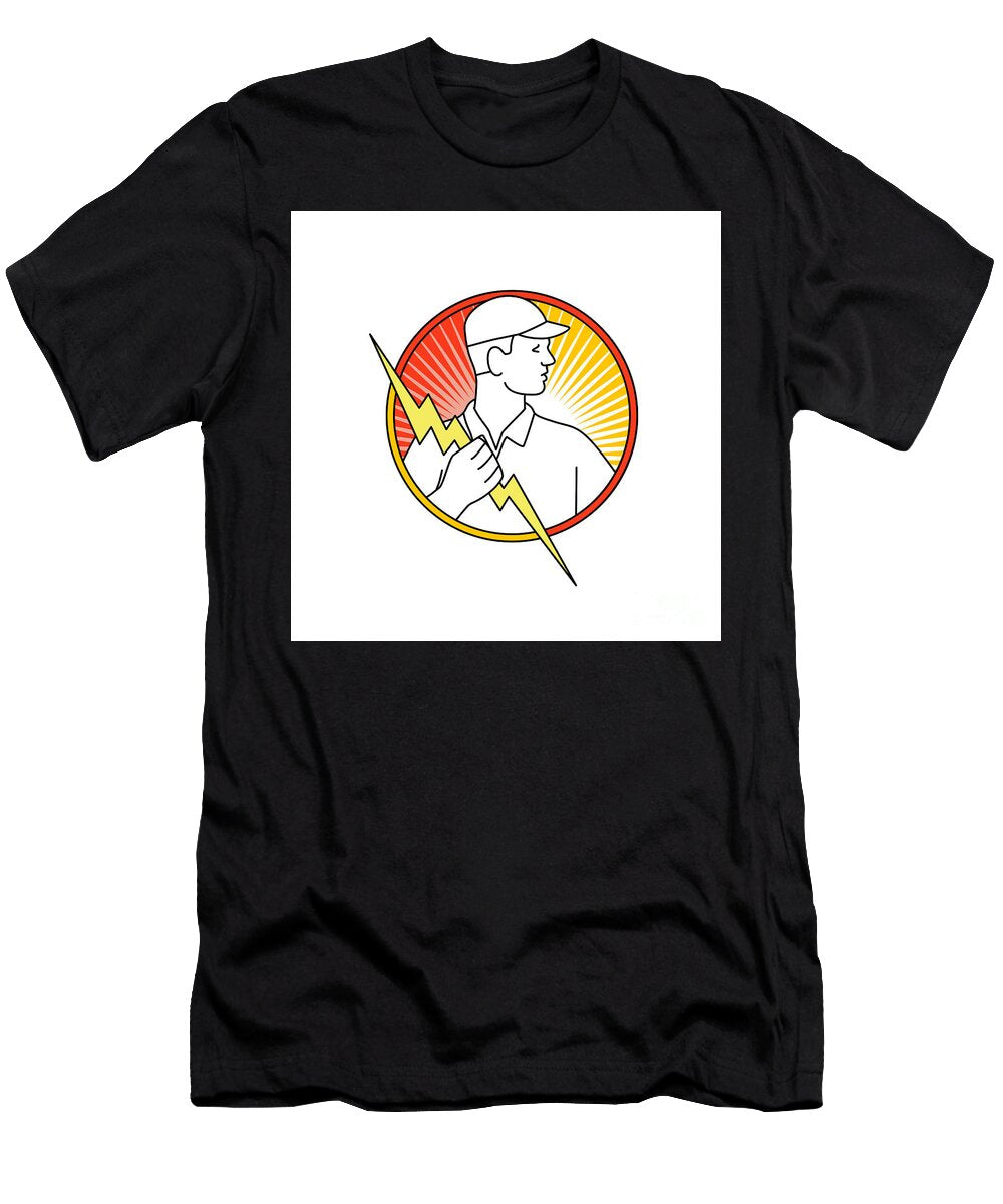 Electrician Holding Lightning Bolt Circle Monoline Aloysius Patrimonio T-Shirt