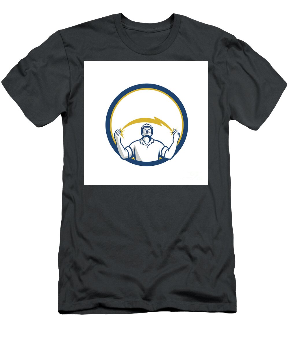 Electrician Lightning Bolt Hands Circle Retro Aloysius Patrimonio T-Shirt