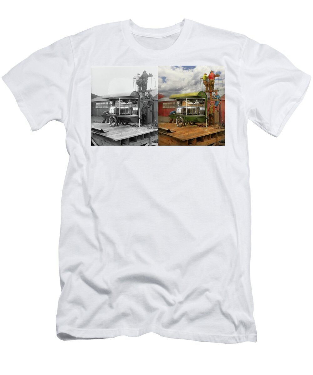 Electrician Linemen Installing Search Lights 1929 Side By Side Mike Savad T-Shirt