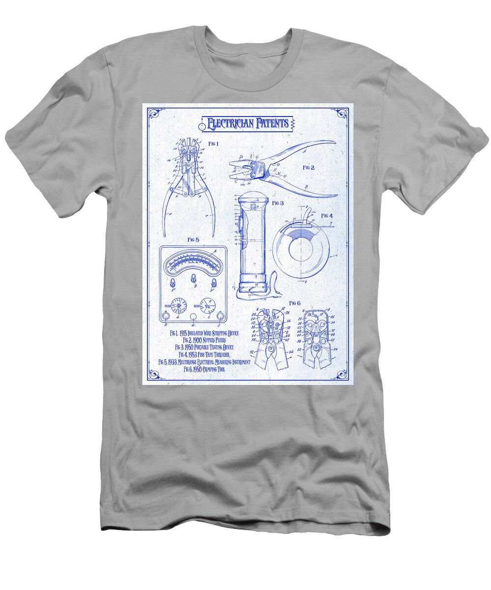 Electrician Patents Print Blueprint Greg Edwards T-Shirt