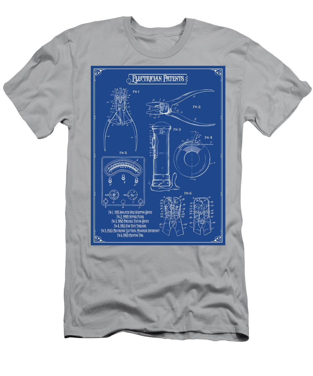 Electrician Patents Print Dark Blue Greg Edwards T-Shirt