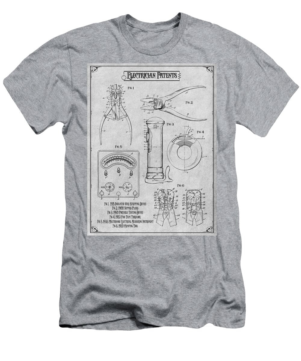 Electrician Patents Print Gray Greg Edwards T-Shirt