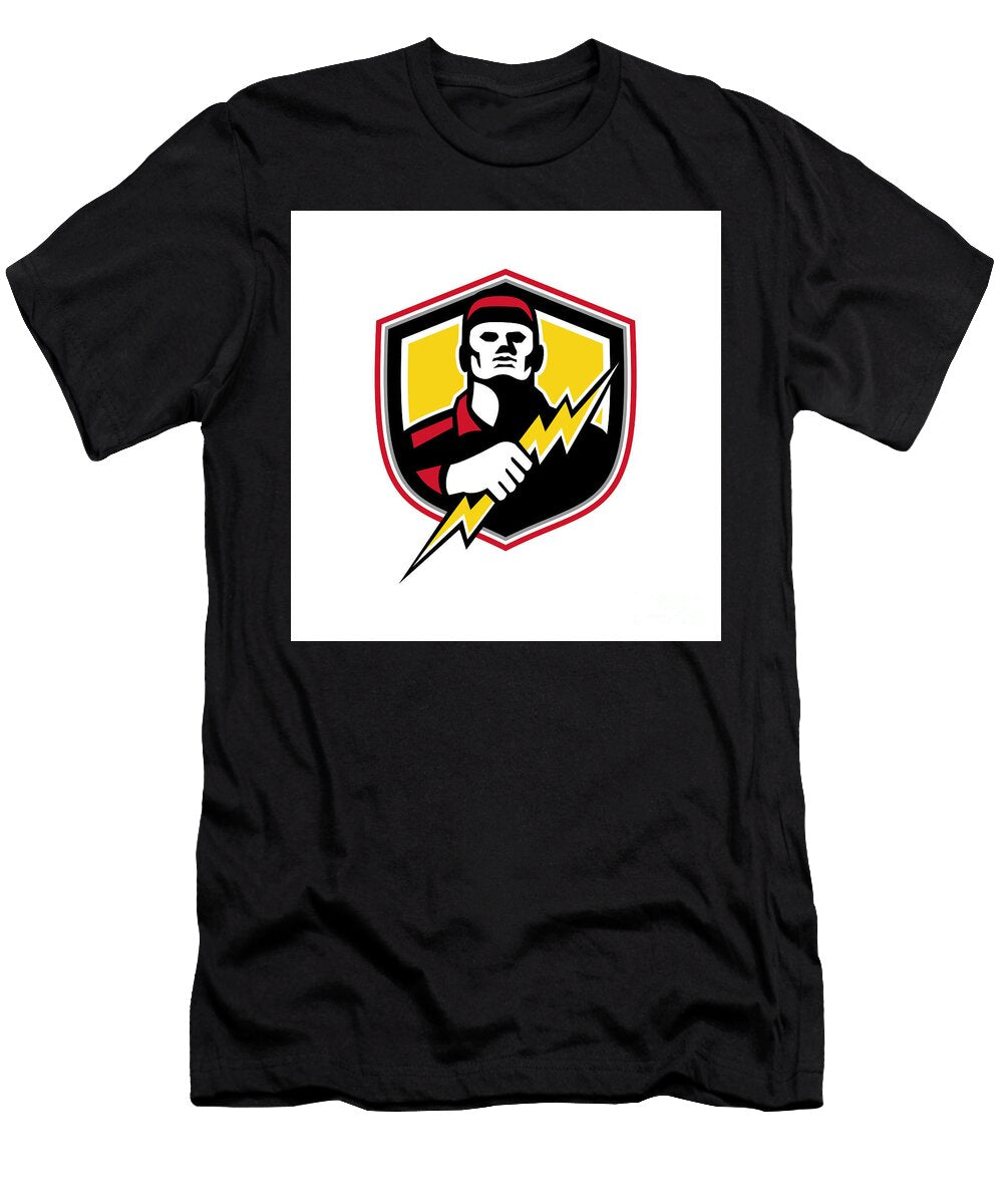 Electrician Thunderbolt Crest Mascot Aloysius Patrimonio T-Shirt