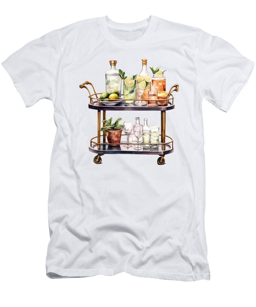 Elegant Bar Cart with Drinks Shawn Goth T-Shirt