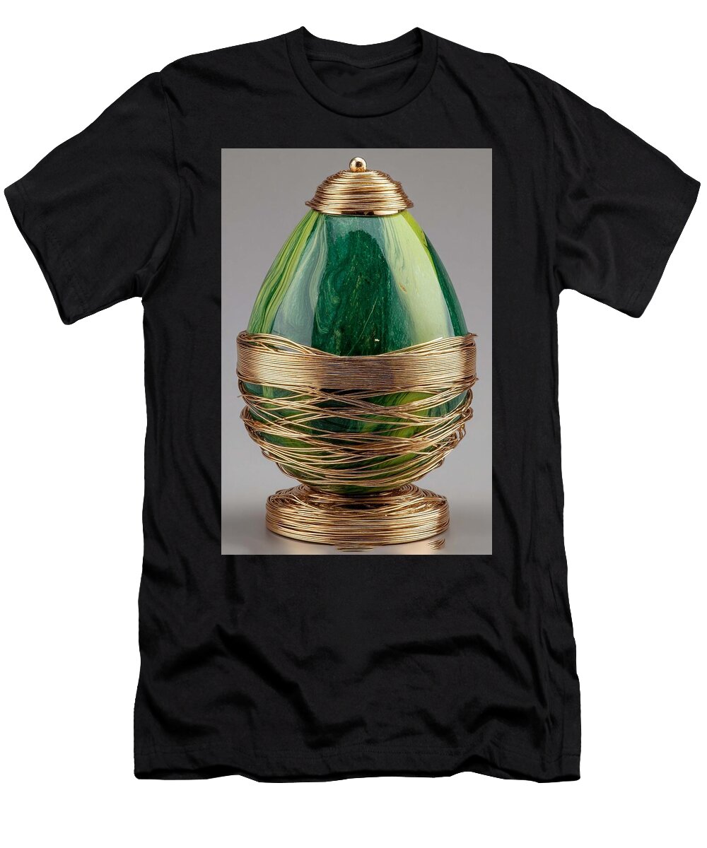 Elegant Glass Egg with Wire Design Cut Avocado Gilded Luna Farmer T-Shirt