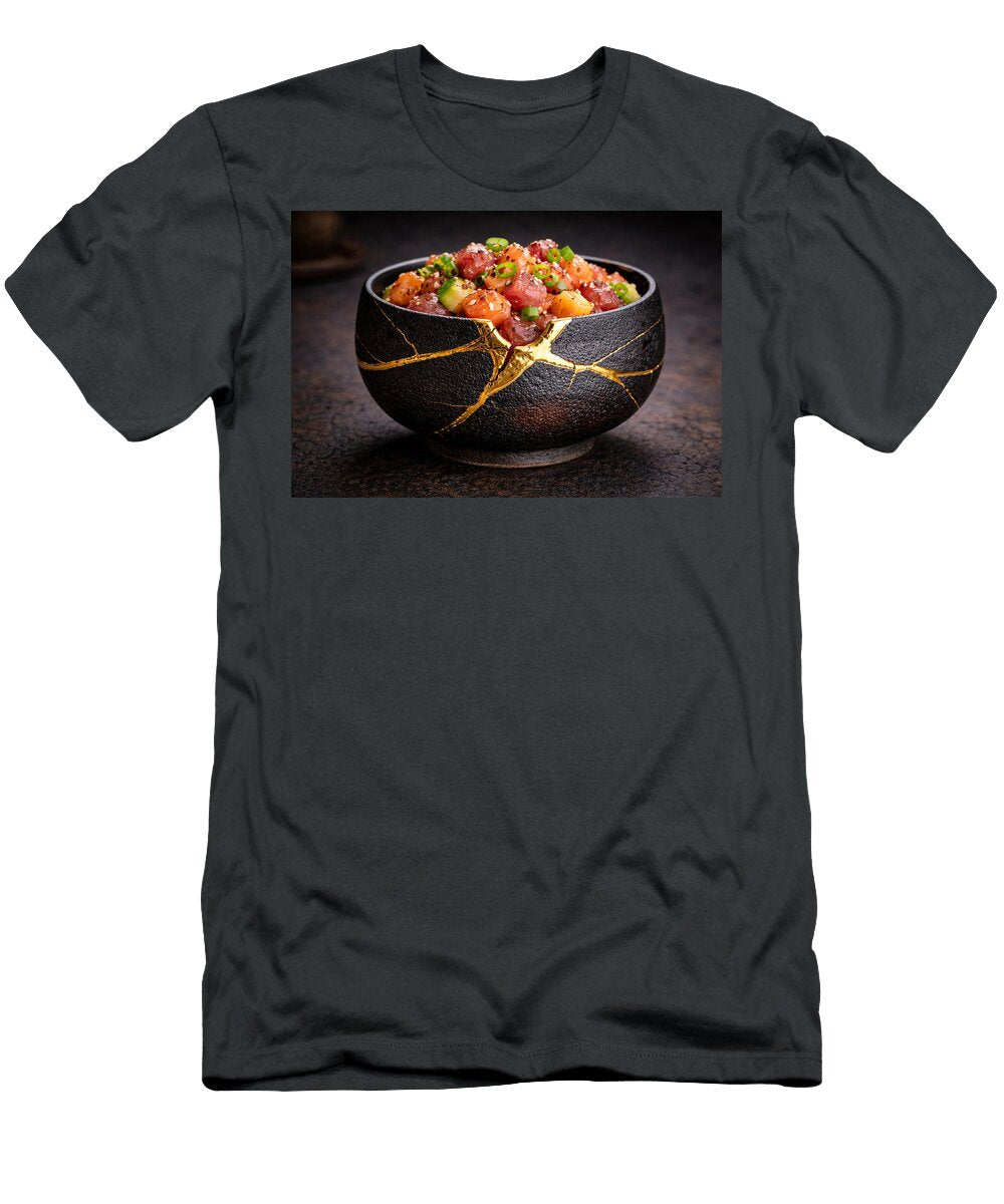 Elegant Kintsugi Bowl with Poke Ego Crash T-Shirt