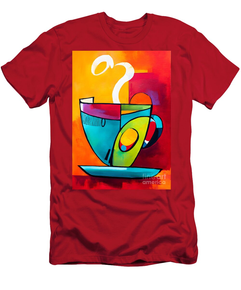 Embrace the Abstract Boldness Steam Rises From a Vibrant Geometric Coffee Cup Olfactoart Studio T-Shirt