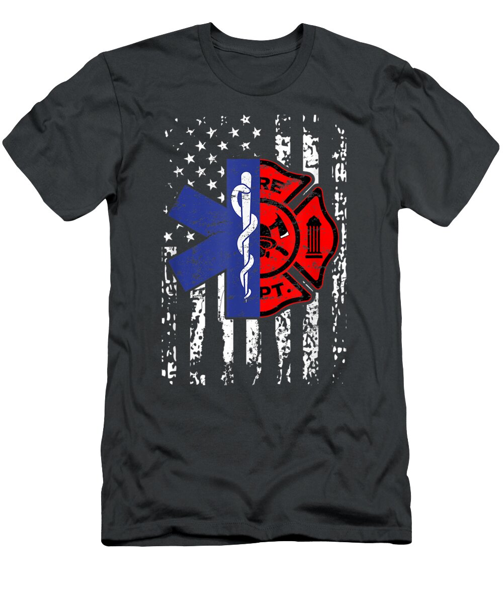 Emt Firefighter Firefighter Emt American Flag Deacon Ailie T-Shirt