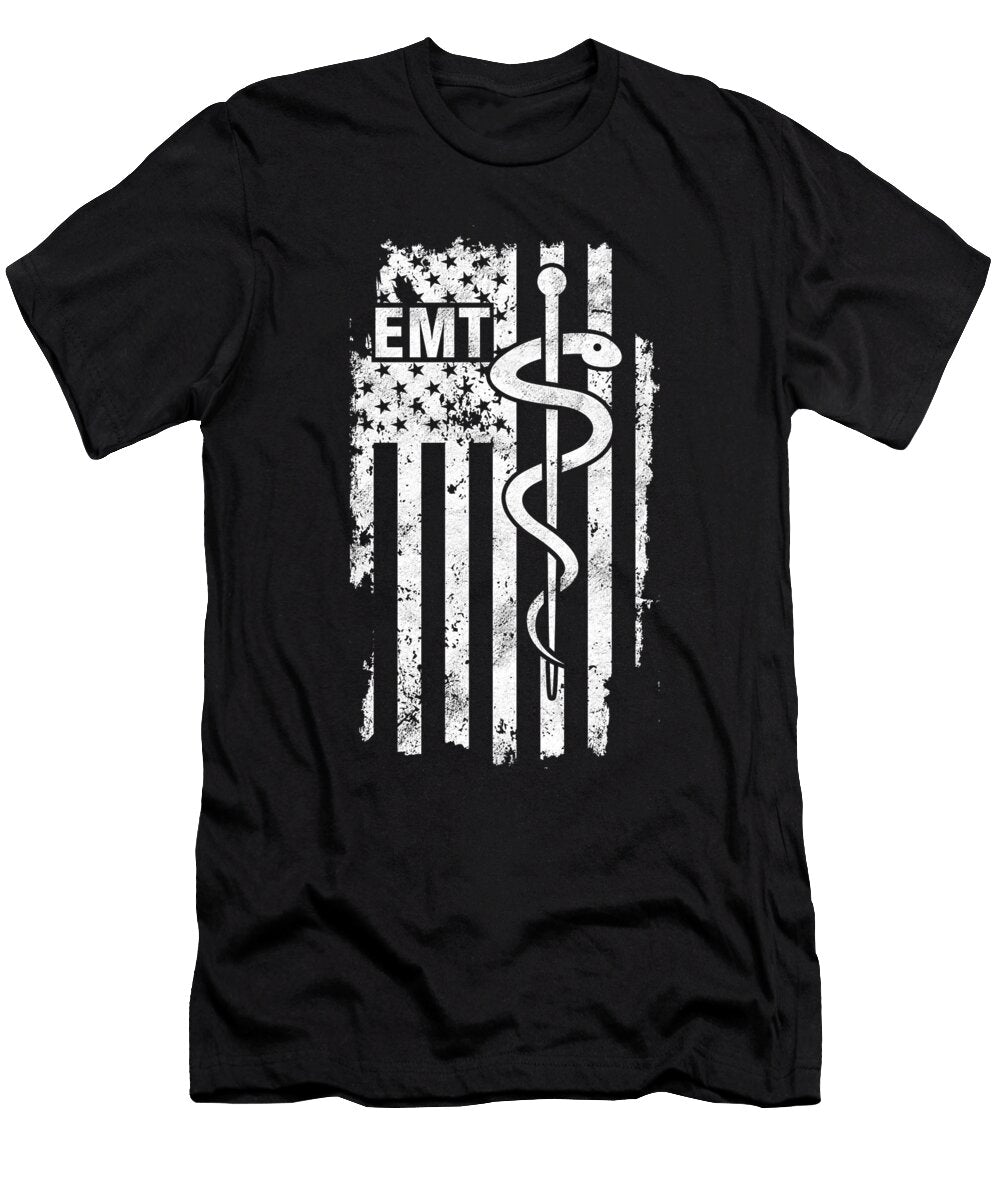 Emt Flag USA American Doctor Medicine Emergency Medical Technician Gift Thomas Larch T-Shirt
