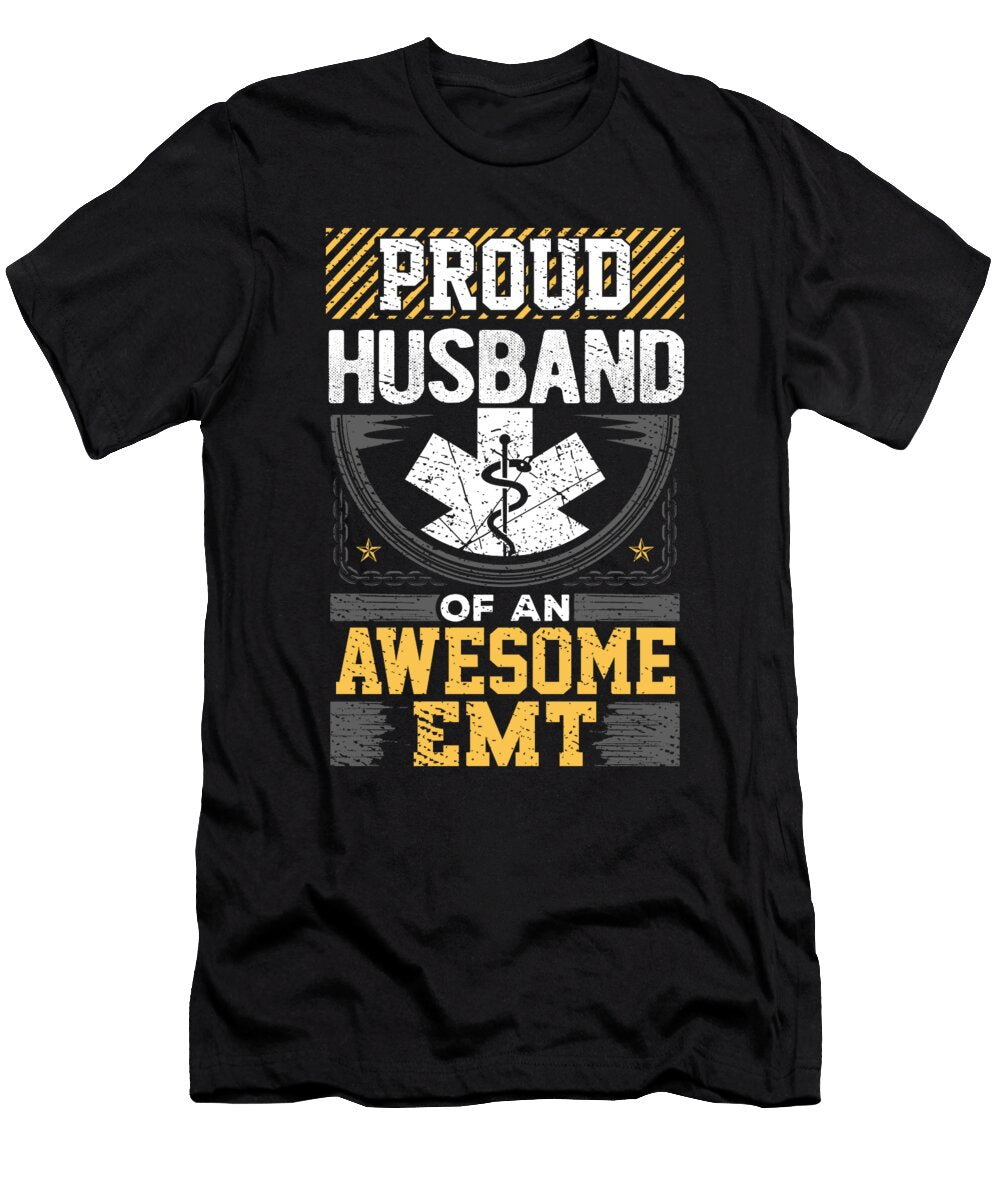 Emt Husband Gift Proud Husband of an Awesome Emt Kanig Designs T-Shirt