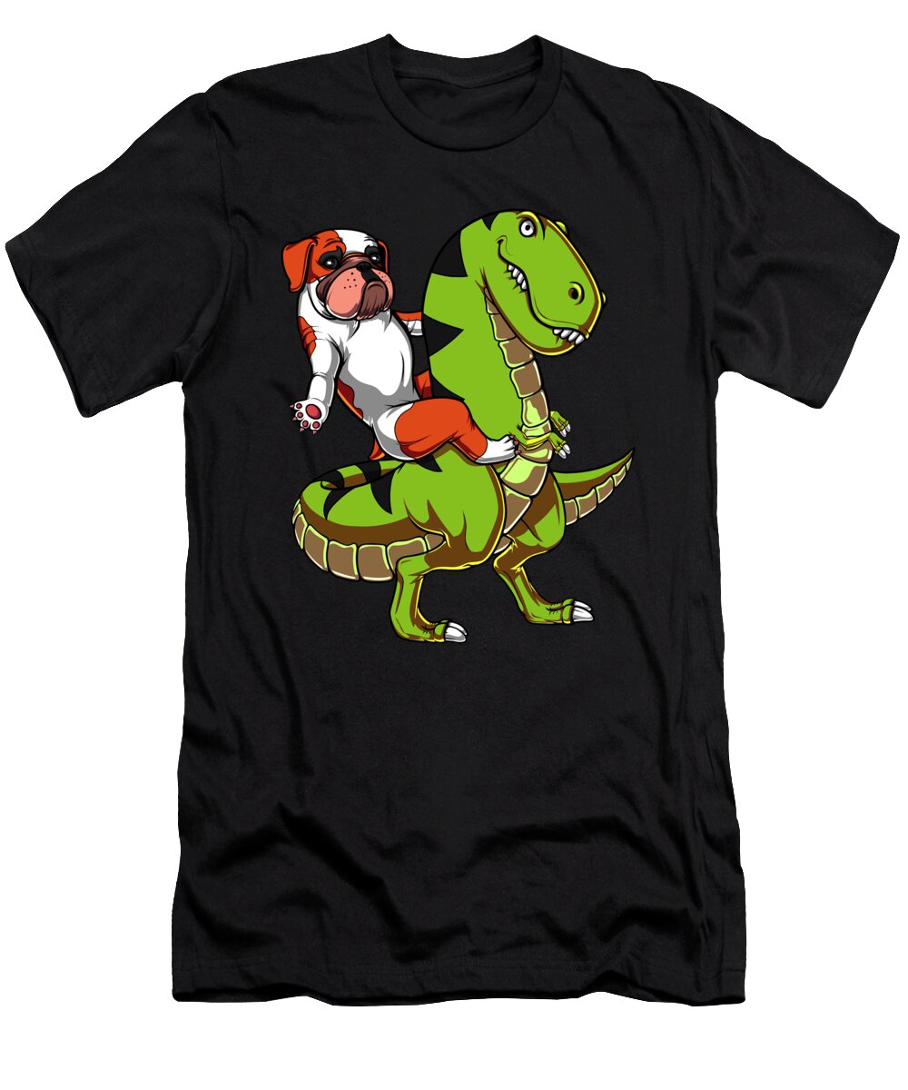 English Bulldog Riding T Rex Dinosaur Nikolay Todorov T-Shirt