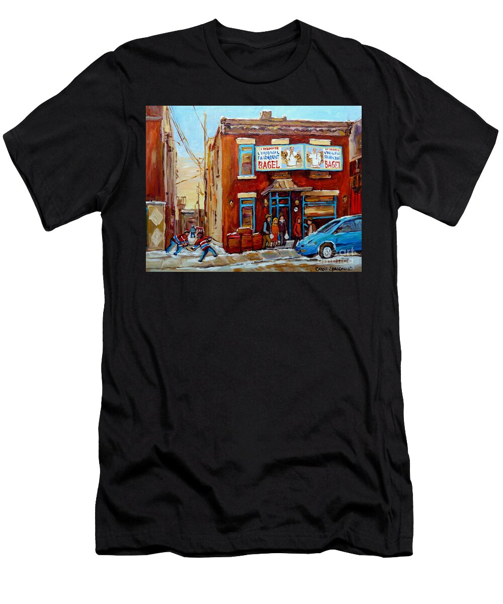 Fairmount Bagel in Winter Montreal City Scene Carole Spandau T-Shirt