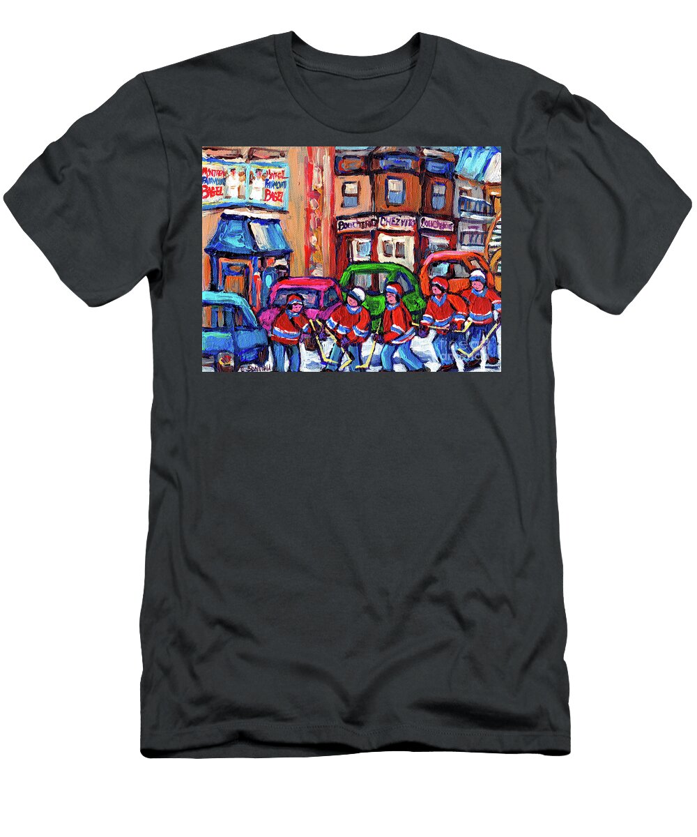 Fairmount Bagel Montreal Quebec Chez Vito Boucherie Hockey Art Winterscenes for Sale C Spandau Carole Spandau T-Shirt