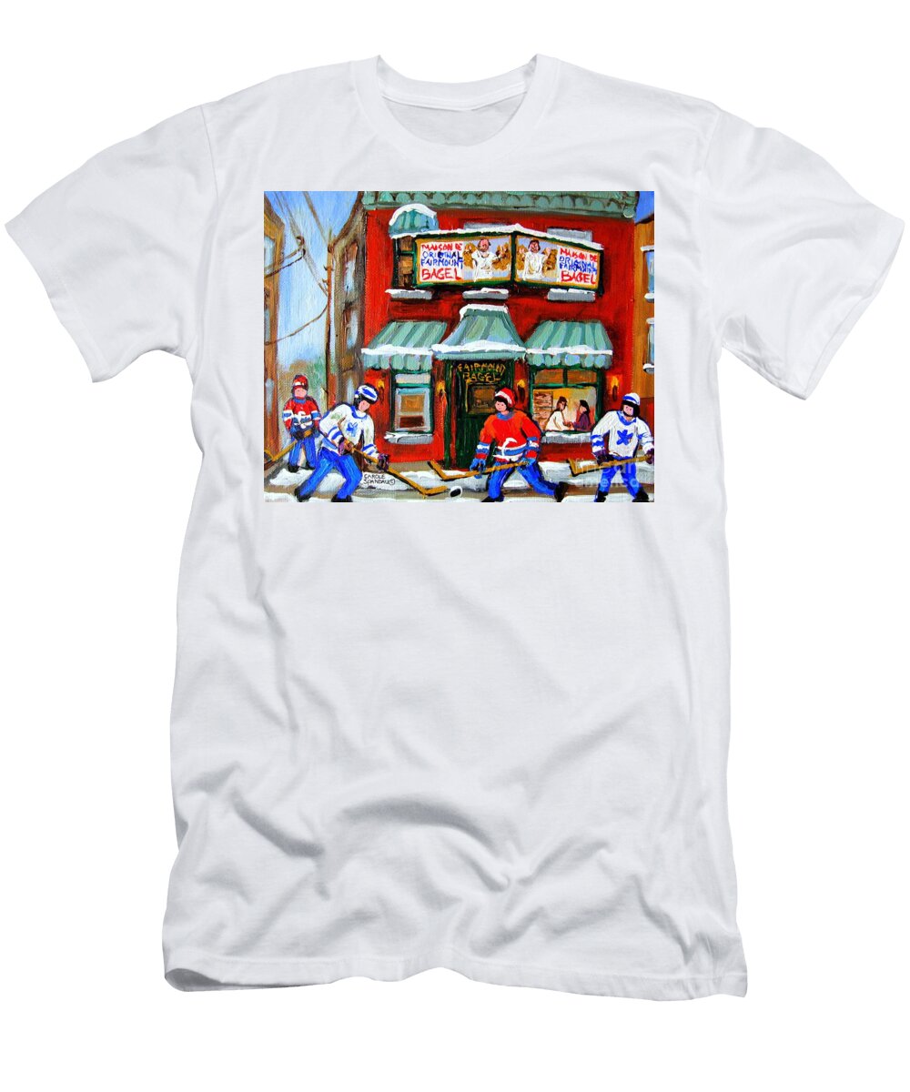 Fairmount Bagel Street Hockey Game Montreal Winter Scene Fun in the City Carole Spandau Artist Carole Spandau T-Shirt