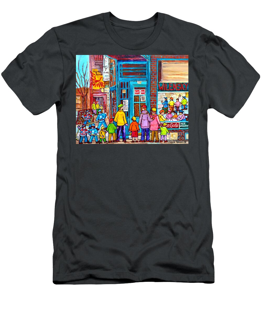 Family Day At Wilensky Lunch Counter Montreal Street Hockey Winter Scene Carole Spandau Carole Spandau T-Shirt