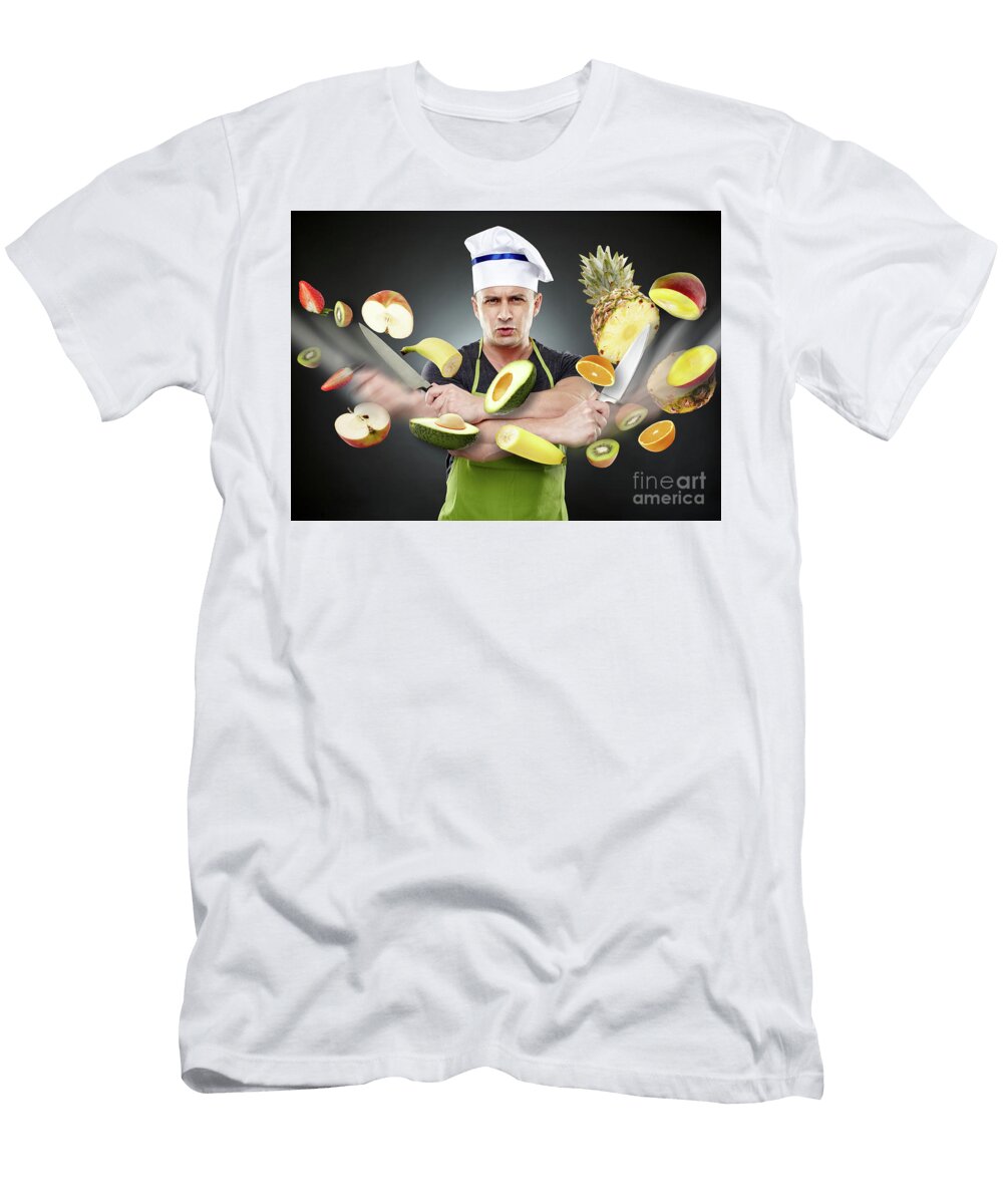 Fast Cook Slicing Vegetables in Mid Air Catalin Petolea T-Shirt