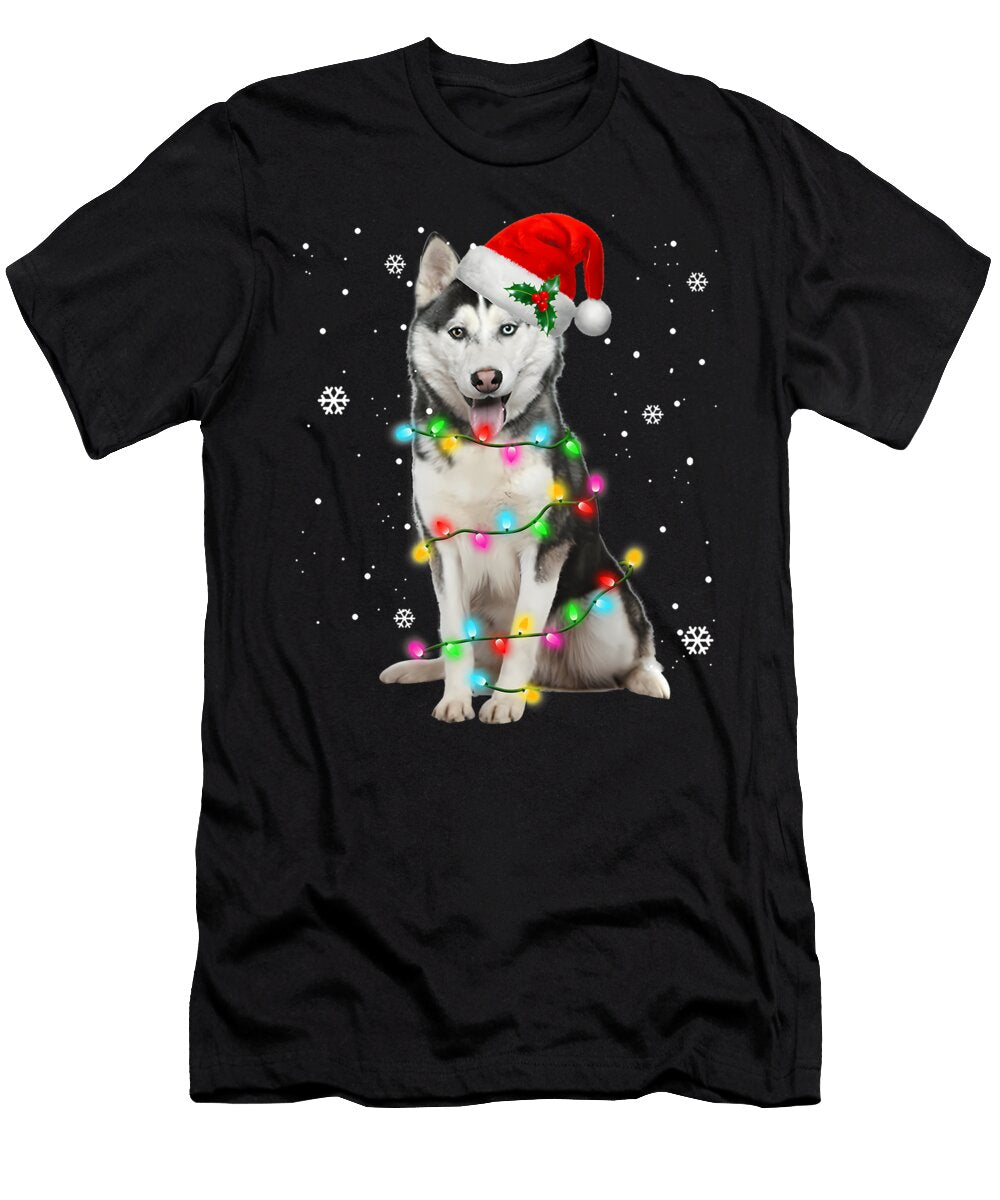 Festive Husky with Christmas Lights Aulay Irma T-Shirt