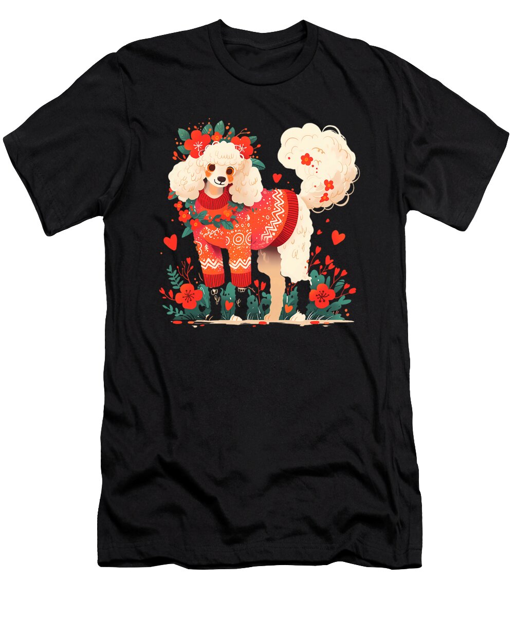 Festive Poodle in Cozy Sweater Studi Alex T-Shirt
