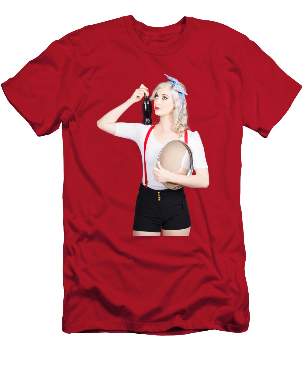 Fifties Diner Pin Up Waiter Serving Soft Drink Ryan Jorgensen T-Shirt