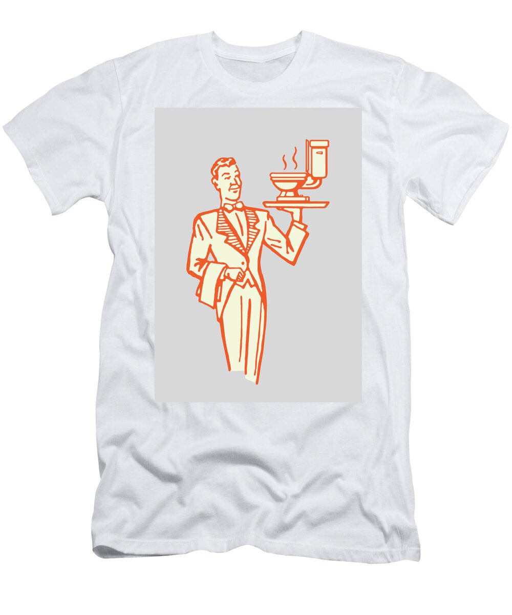 Fine Dining Waiter with Toilet on Tray Csa Images T-Shirt