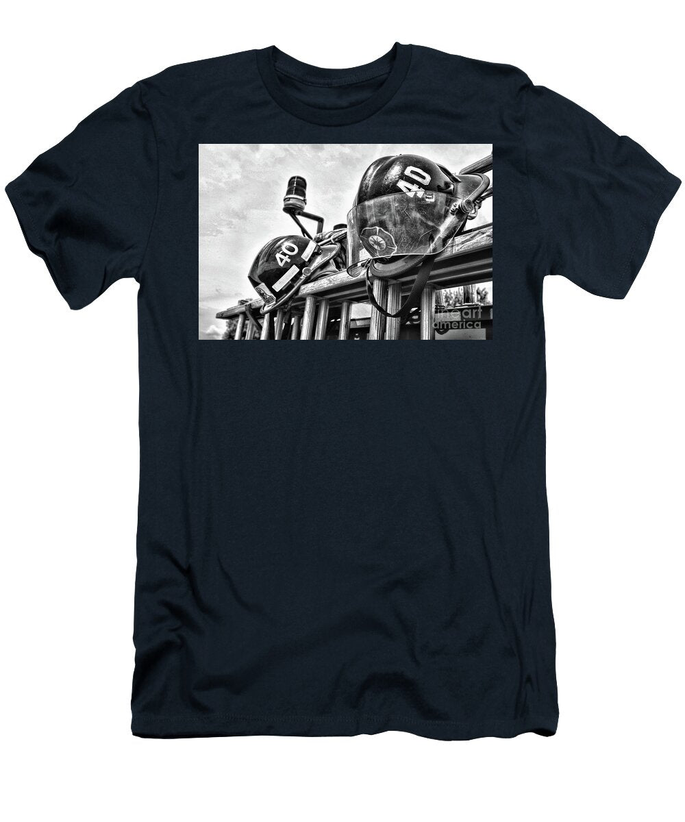 Firefighter Helmets Heroes At the Ready Black and White Paul Ward T-Shirt