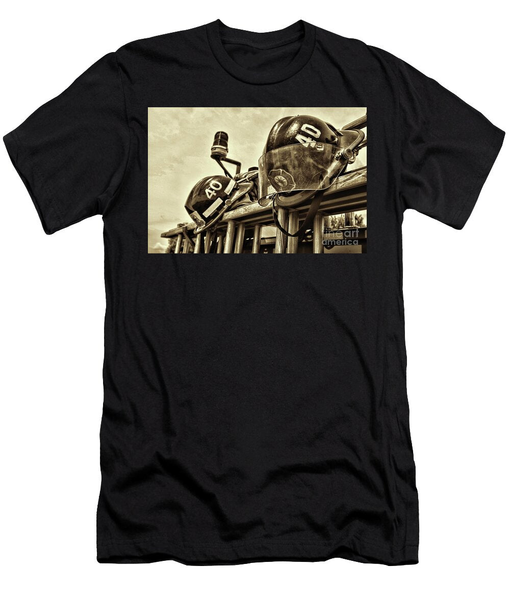 Firefighter Helmets Heroes At the Ready Sepia Paul Ward T-Shirt