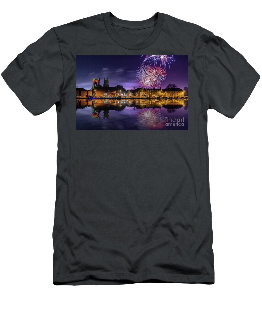Firework Display Over Town and River Simon Bratt Photography Lrps T-Shirt