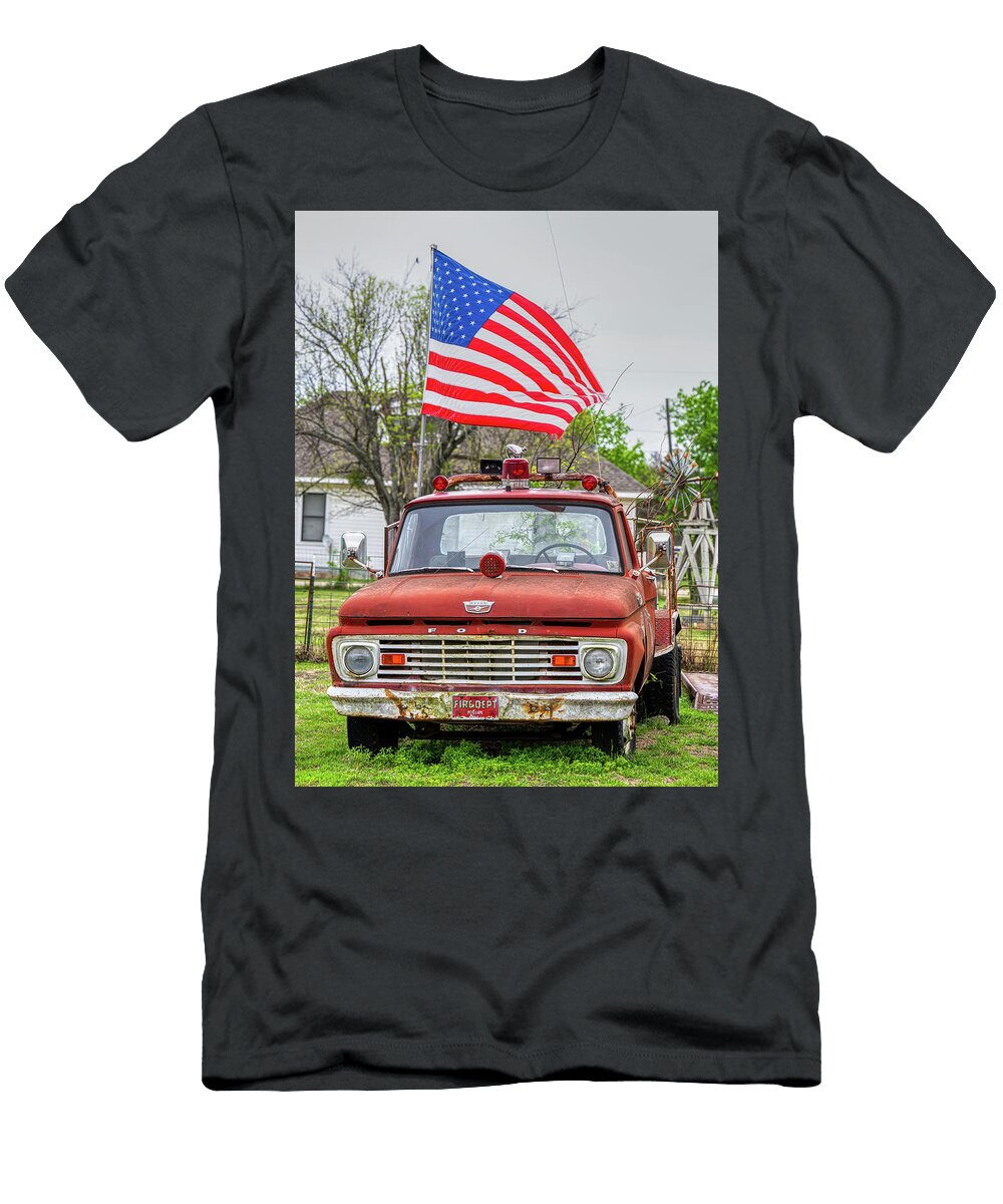Flag on Firetruck Paul Freidlund T-Shirt