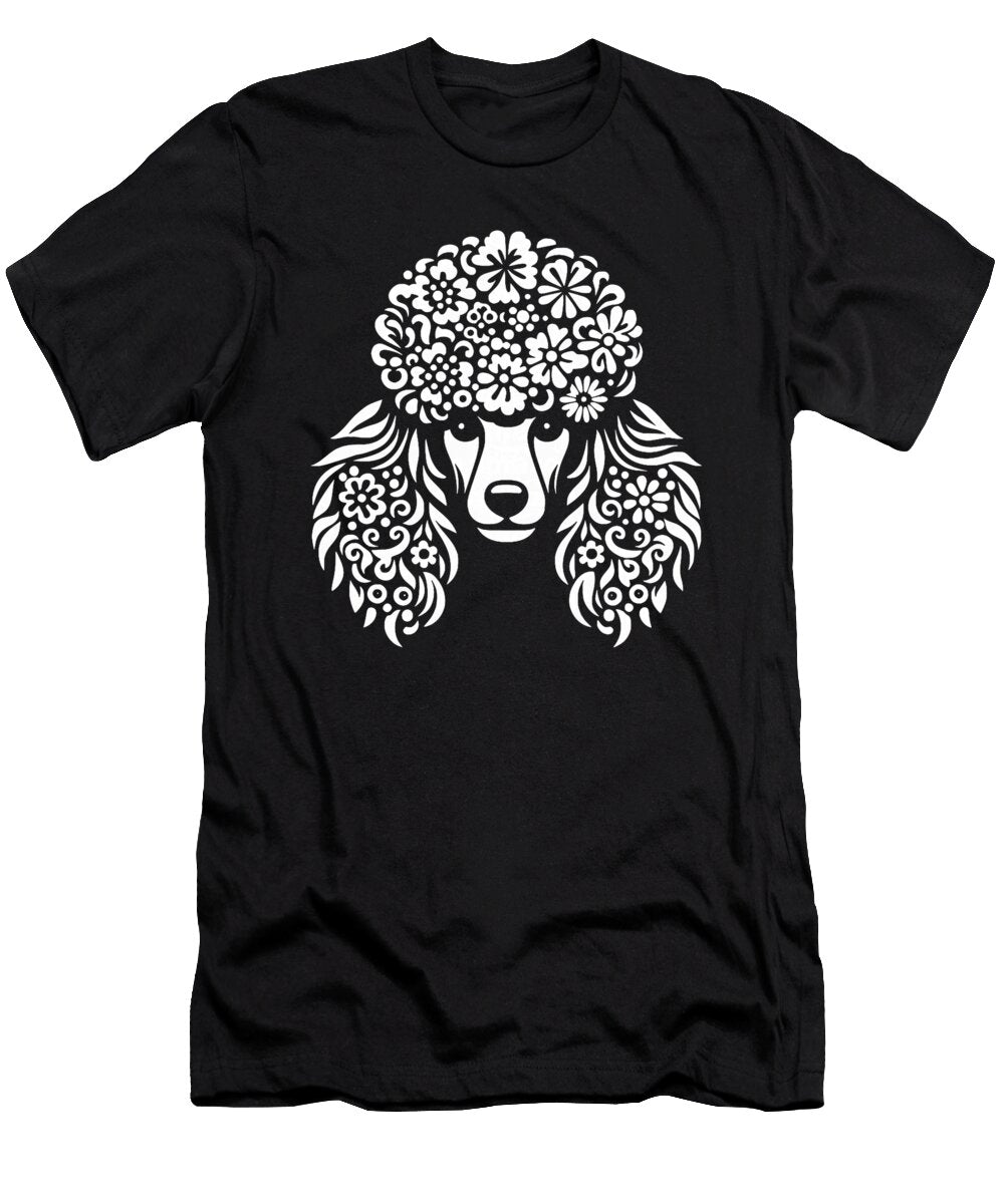 Floral Poodle Face Dog with Flowers Natalie Lidford T-Shirt