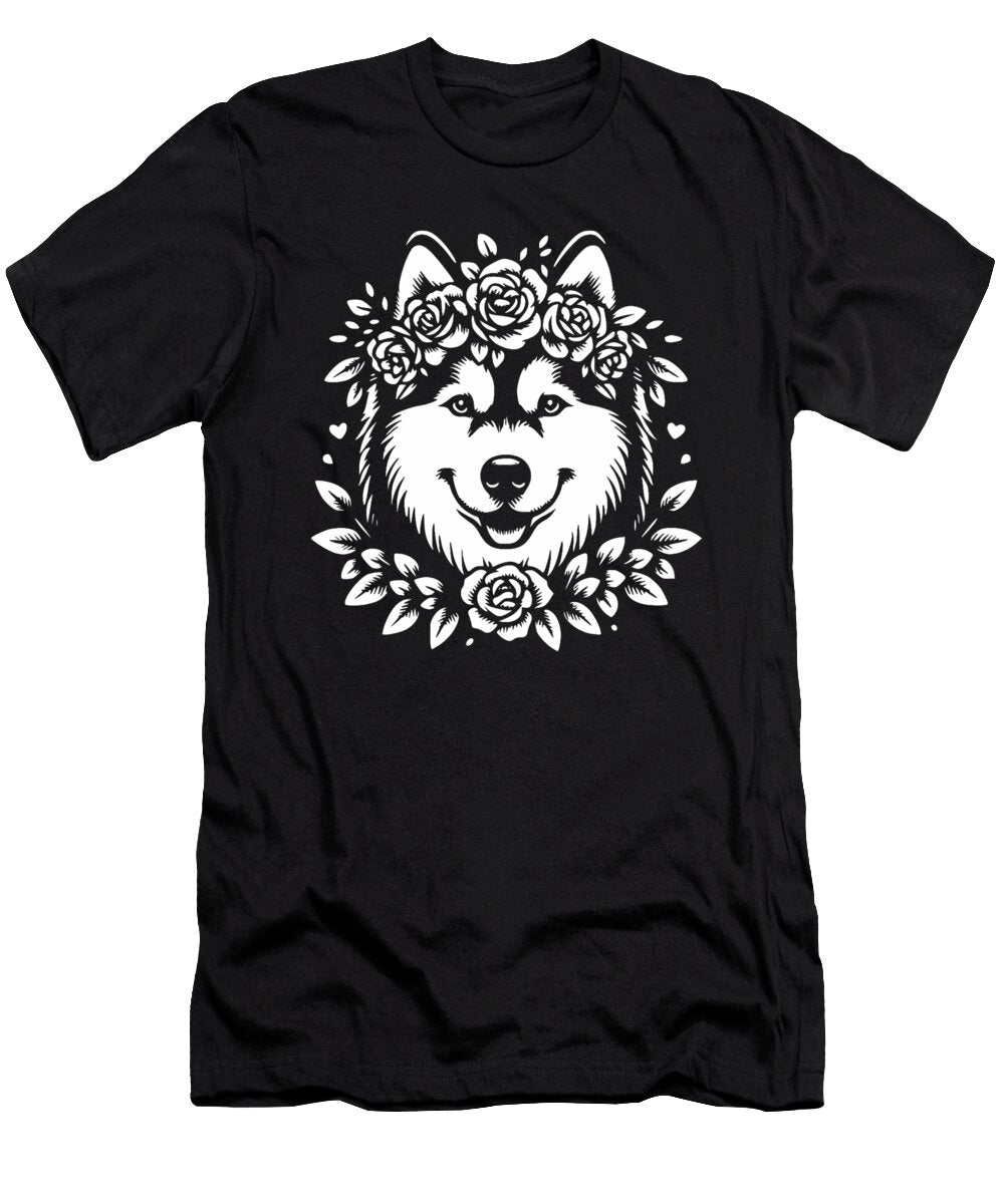 Floral Siberian Husky Dog Flower Natalie Lidford T-Shirt