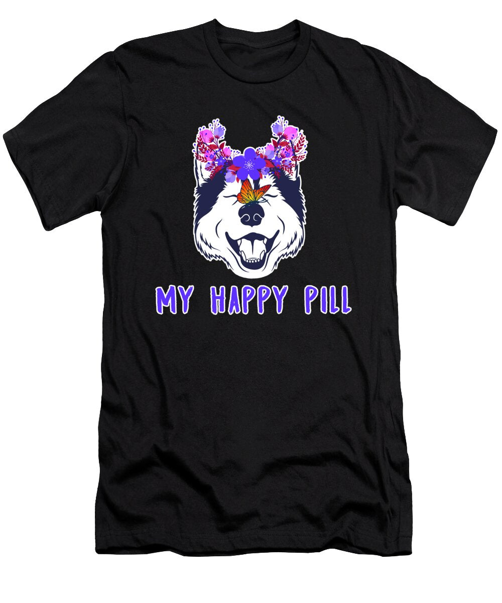 Floral Siberian Husky My Happy Pill Dog Owner Gift Thomas Larch T-Shirt