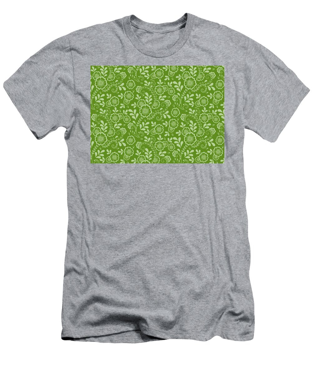 Flowers Leaf in Avocado Color Background Floral Seamless Pattern Shades of Avocado Elsayed Atta T-Shirt