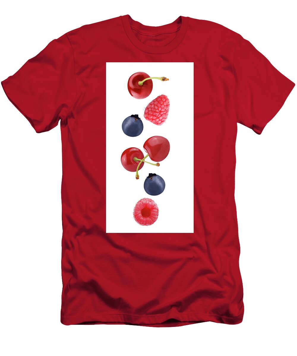 Flying Fresh Berries Isolated on White Background Rodica Ciorba T-Shirt