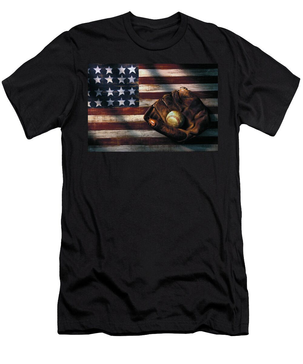 Folk Art American Flag and Baseball Mitt Garry Gay T-Shirt