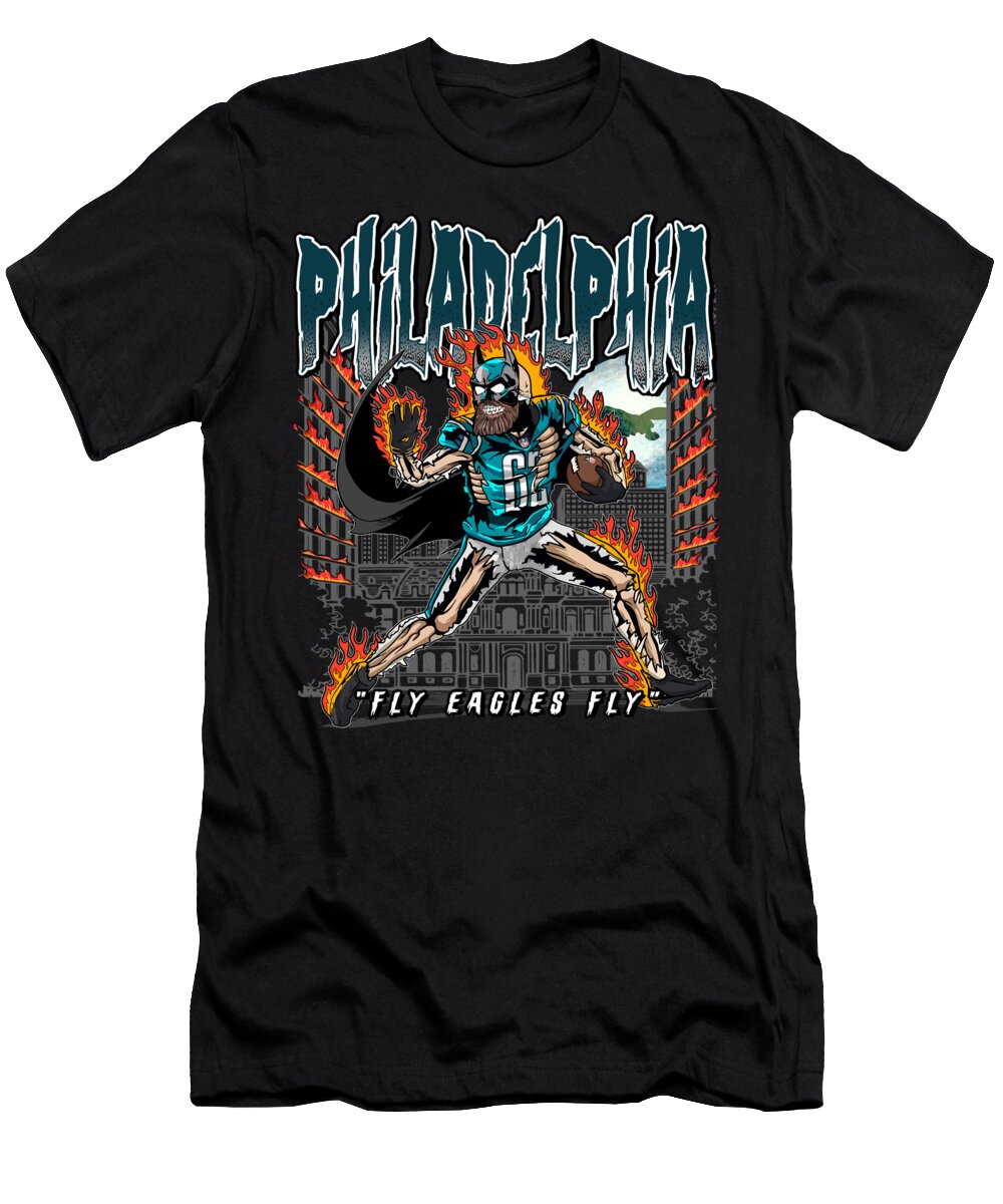 Football Superhero Eagles Fly Superhero Football Fan Art Illustration Georgina V Bryce T-Shirt