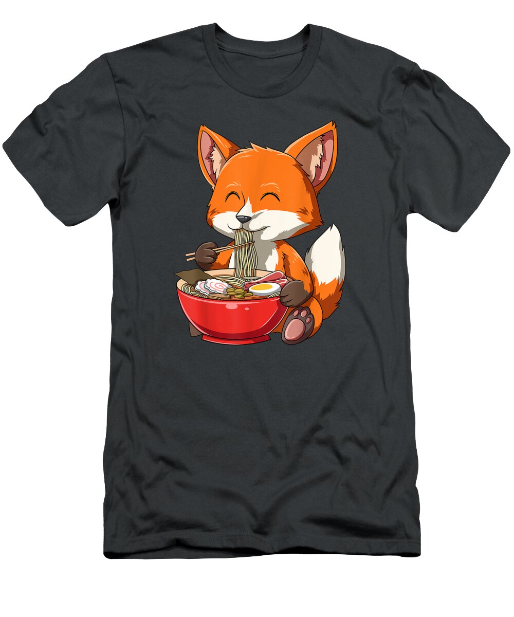 Fox Eating Ramen Ramen Noodle Lovers Fox Themed Black T-Shirt