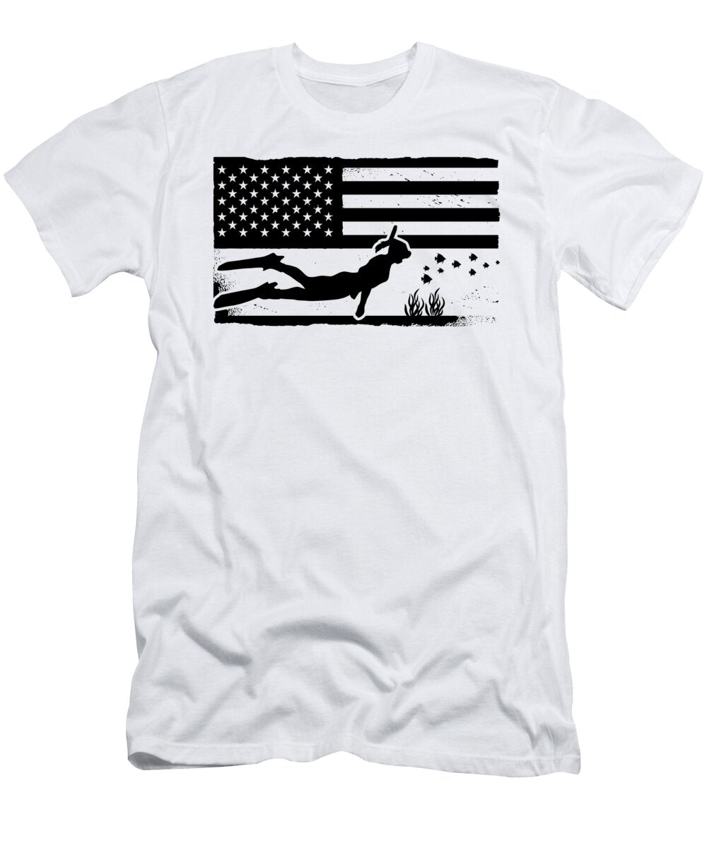 Freediving American Flag Diving Freediver Apnoe Tshirtconcepts Marvin Poppe T-Shirt