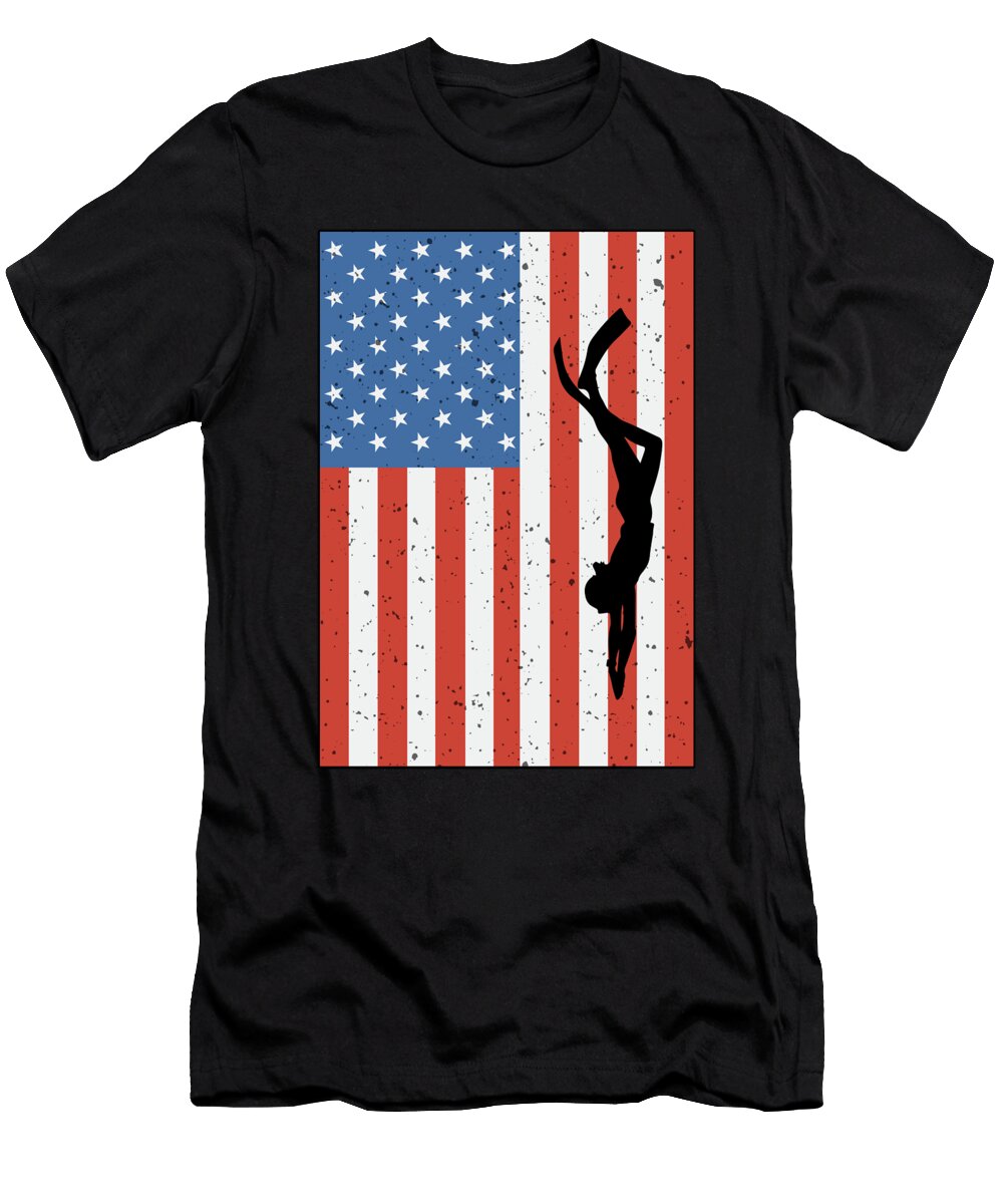 Freediving American Flag Ocean Apnoe Freediver Tshirtconcepts Marvin Poppe T-Shirt