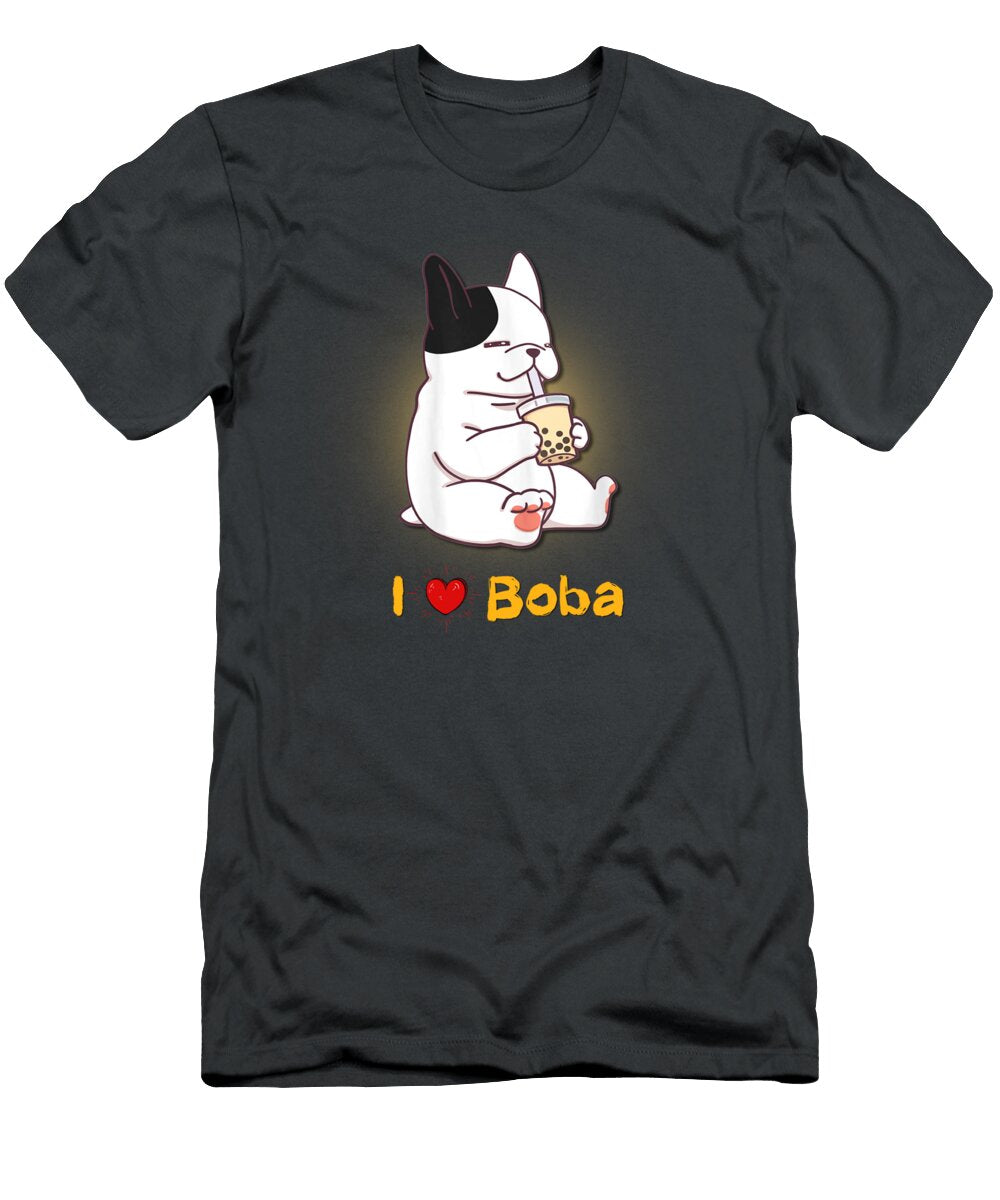 French Bulldog I Love Boba Bubble Milk Tea Dog Cute Lark Raven T-Shirt