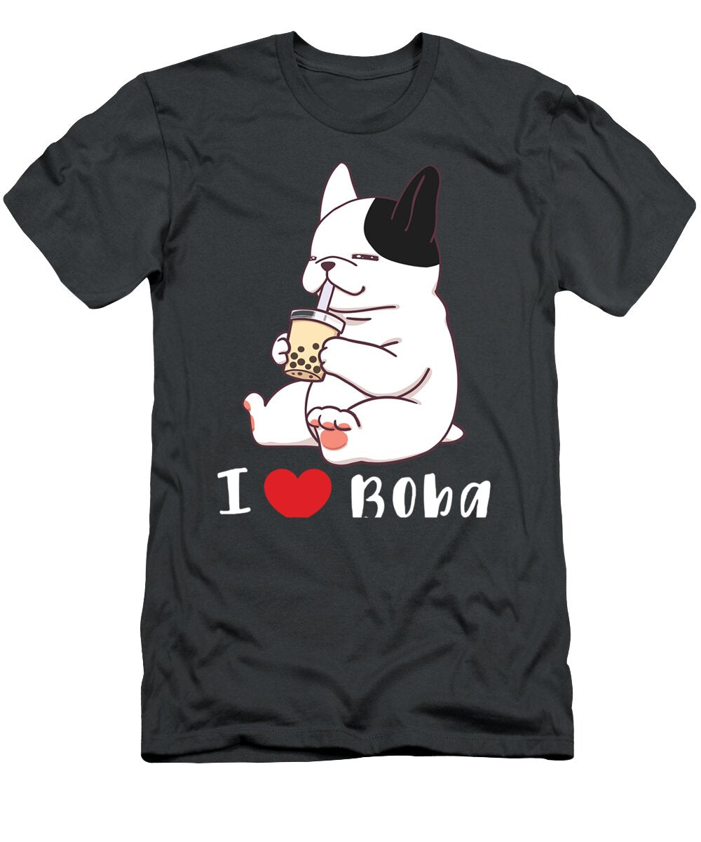 French Bulldog I Love Boba Bubble Milk Tea Dog Cute Oluwaq Barry T-Shirt
